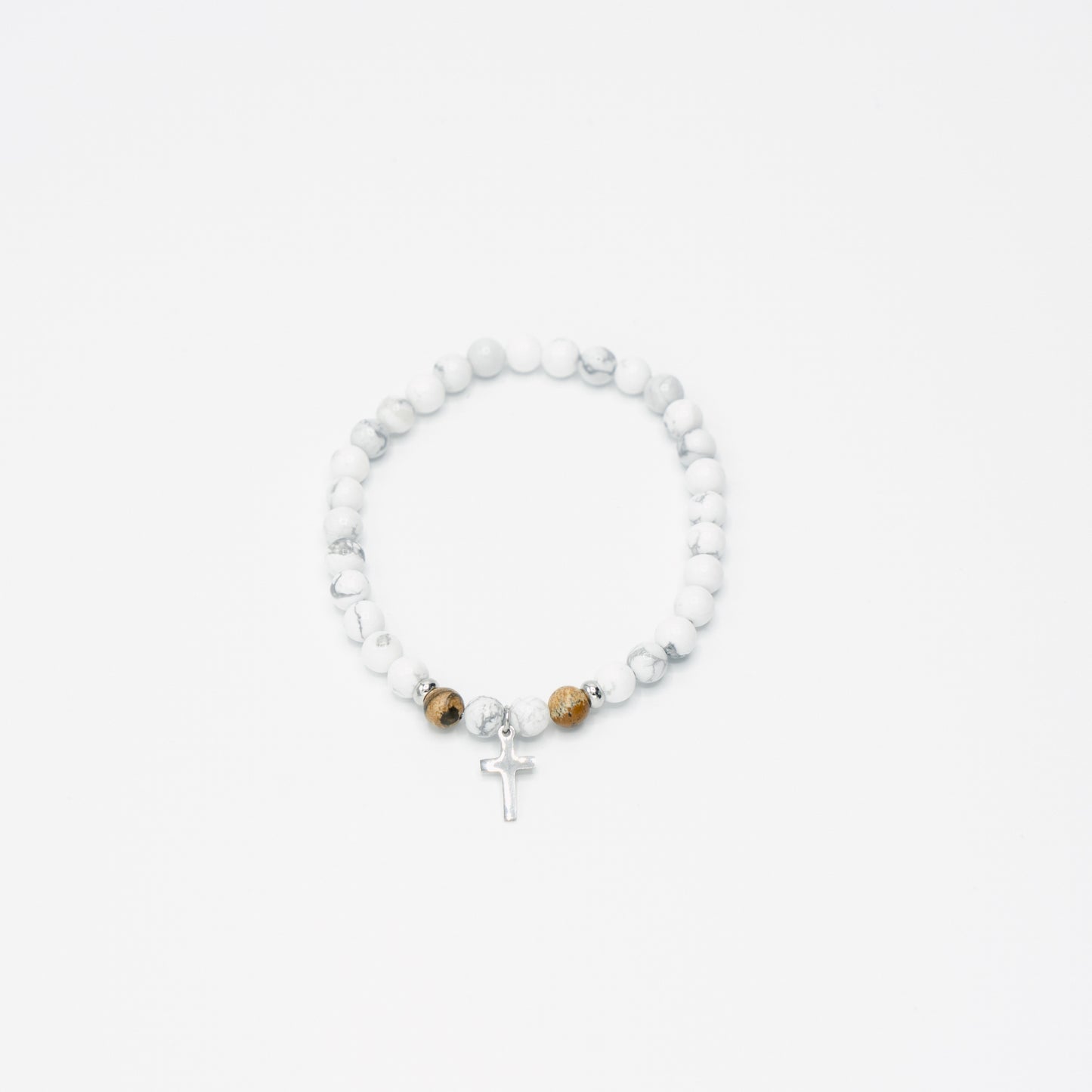 Natural Beaded Stainless Steel Cross Bracelet