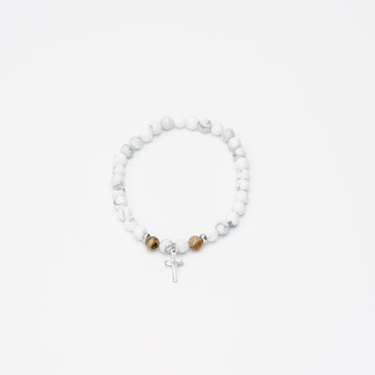 Natural Beaded Stainless Steel Cross Bracelet