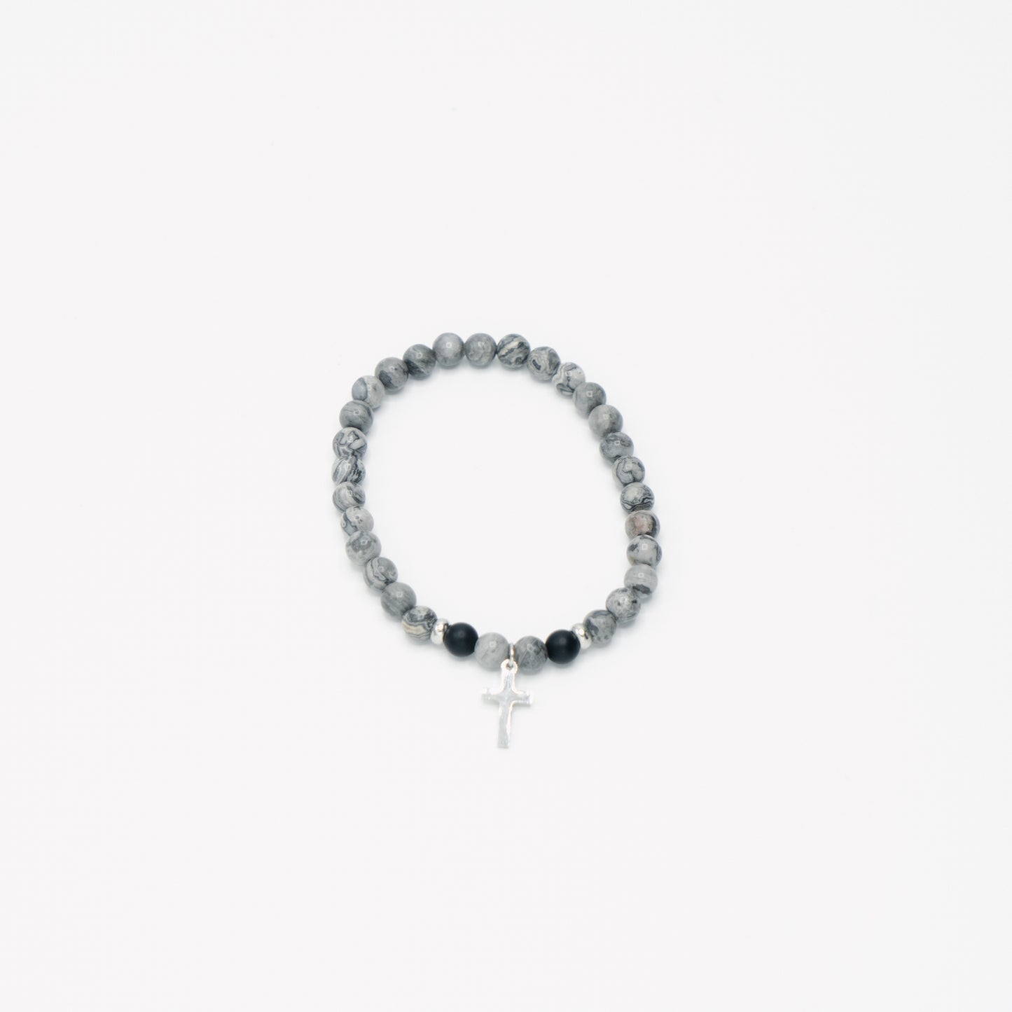 Natural Beaded Stainless Steel Cross Bracelet