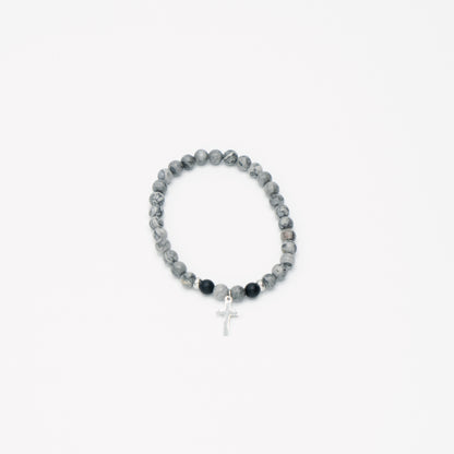Natural Beaded Stainless Steel Cross Bracelet