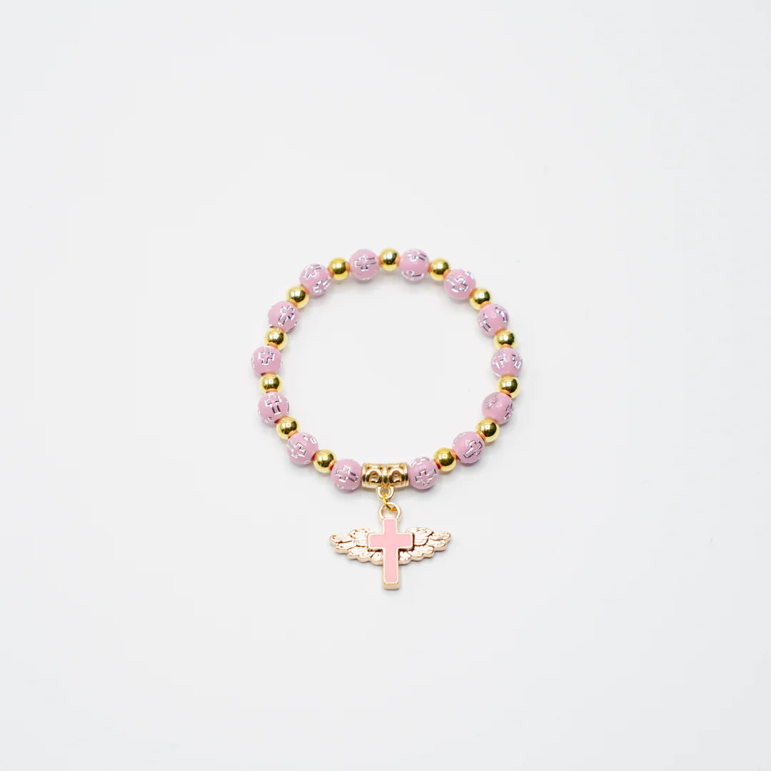 Beaded Angel Wing Cross Bracelet