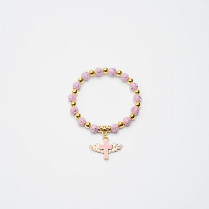 Beaded Angel Wing Cross Bracelet