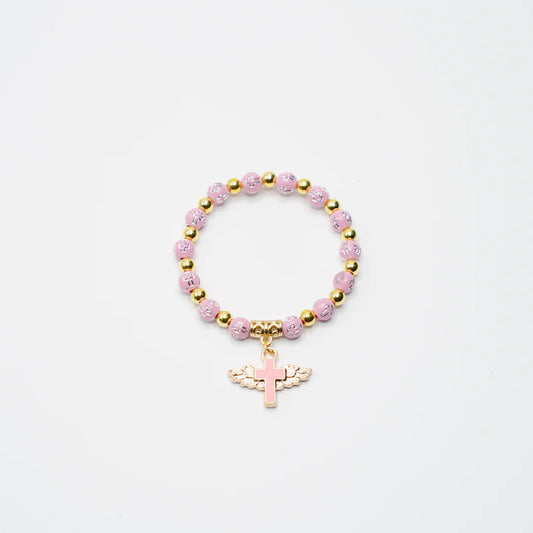 Beaded Angel Wing Cross Bracelet