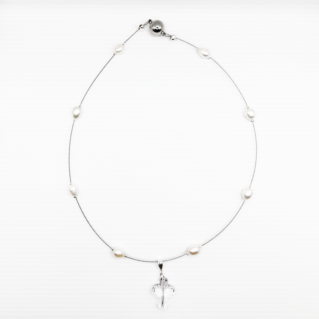 Pearl Swarovski Cross Necklace