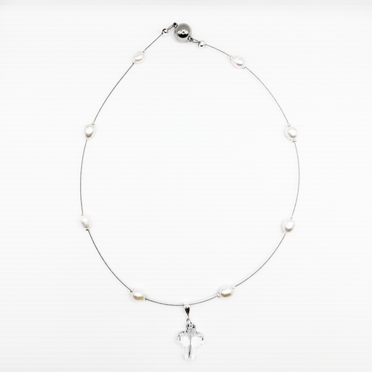 Pearl Swarovski Cross Necklace