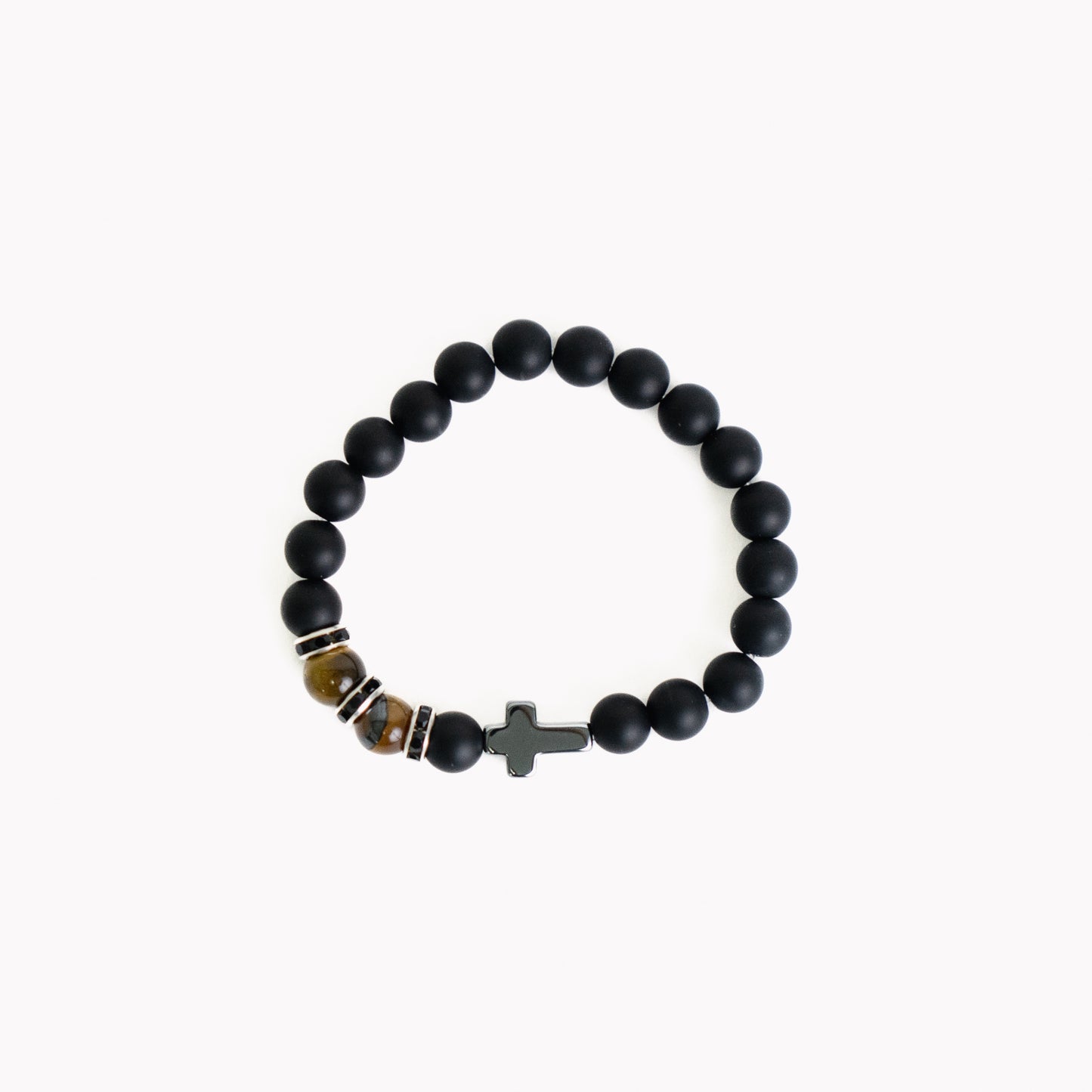 Beaded Onyx Cross Bracelet